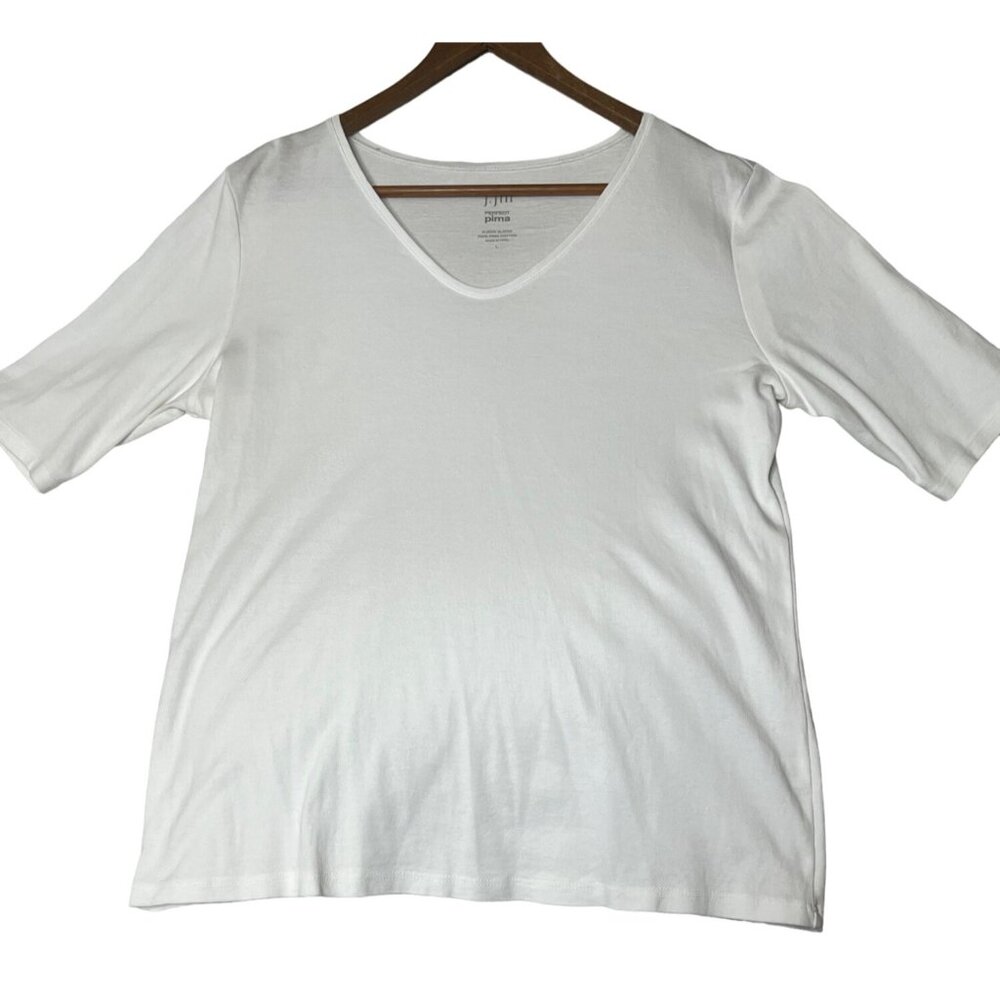 J. Jill Perfect Pima Women's Size L gray Elbow Sleeve V-Neck Top Quality Minima